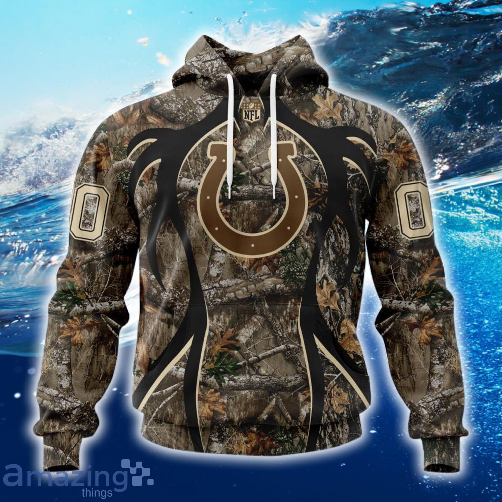 NFL Indianapolis Colts Custom Name And Number Camo Realtree Hunting All Over Print 3D Shirt Product Photo 1
