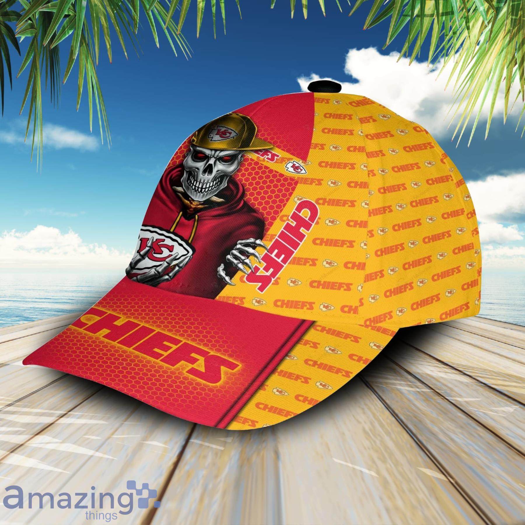 NFL Kansas City Chiefs Skull And Logo Symbol Printed 3D Cap image NFL Kansas City Chiefs Skull And Logo Symbol Printed 3D Cap Product Photo 3