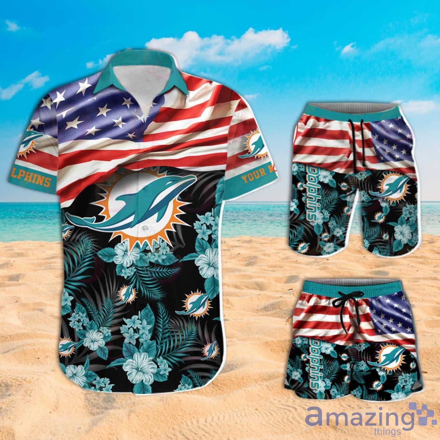 Miami Dolphins NFL Flag US Background Hawaiian Shirt For Men And Women -  YesItCustom