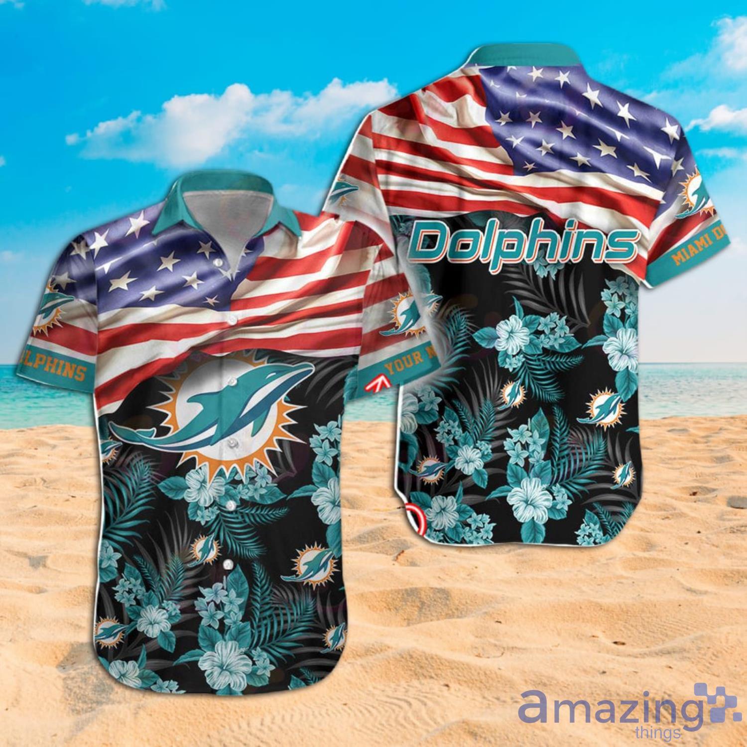 NFL Miami Dolphins Camo American Flag Hawaiian Shirt And Short