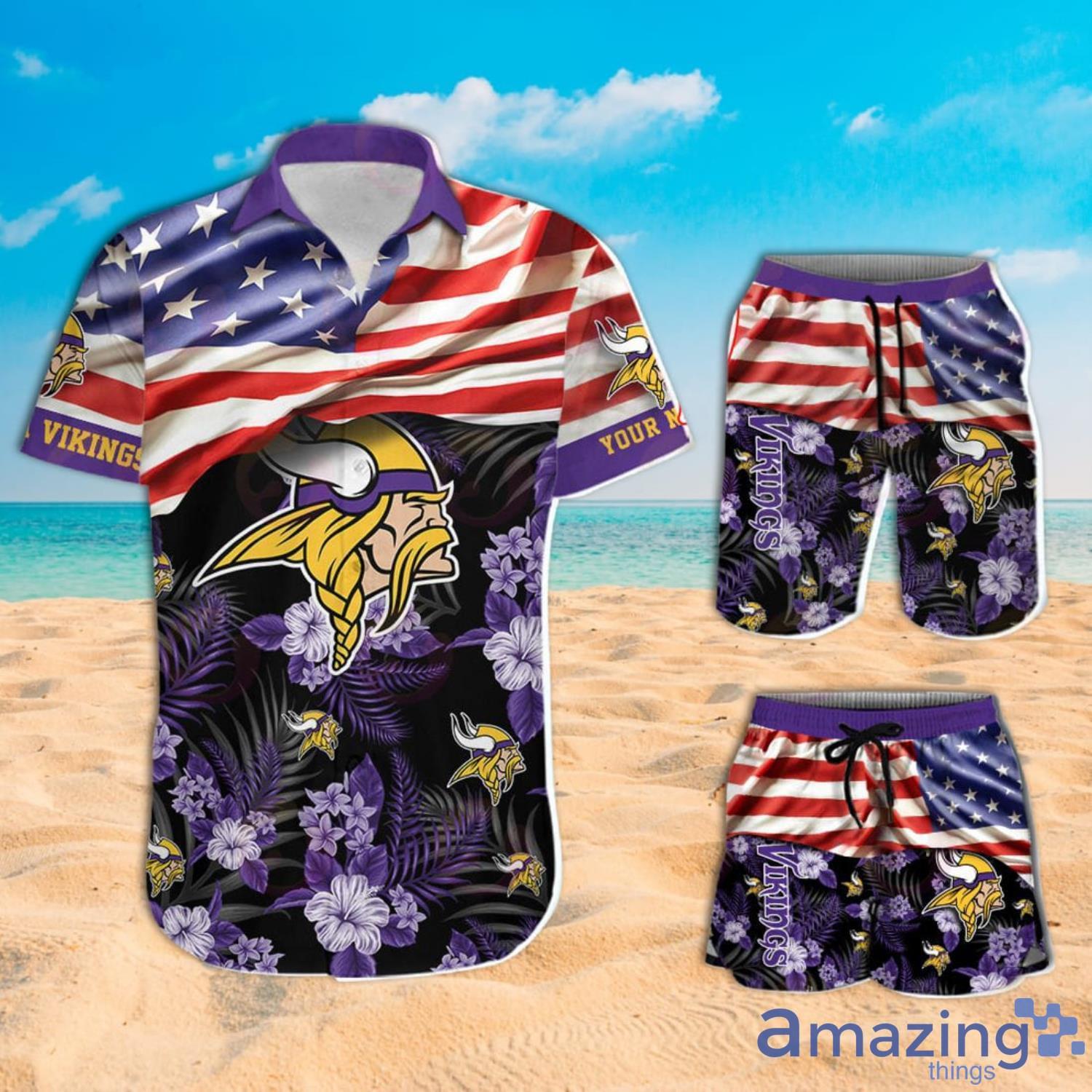 NFL Minnesota Vikings Custom Name American Flag Short Sleeve