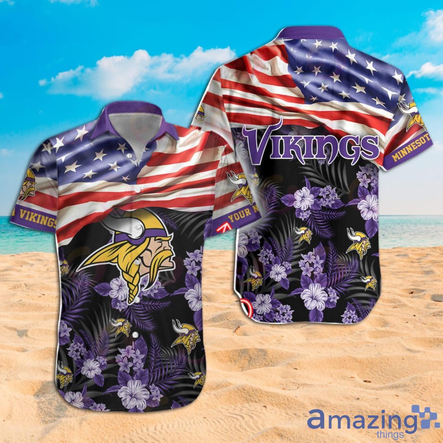 Minnesota Vikings NFL Flag US Background Hawaiian Shirt For Men And Women -  YesItCustom