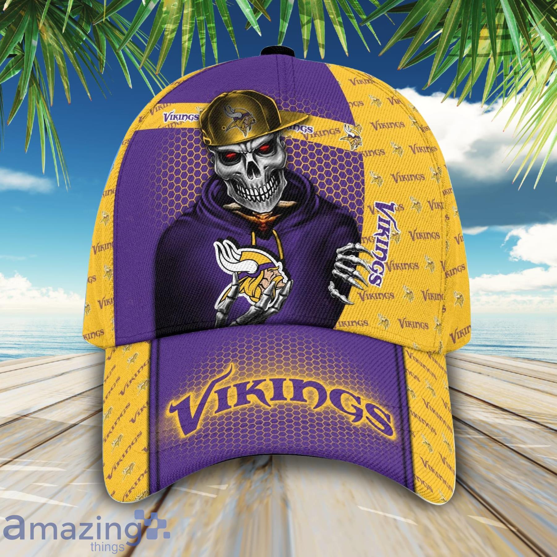 NFL Minnesota Vikings Skull And Logo Symbol Printed 3D Cap