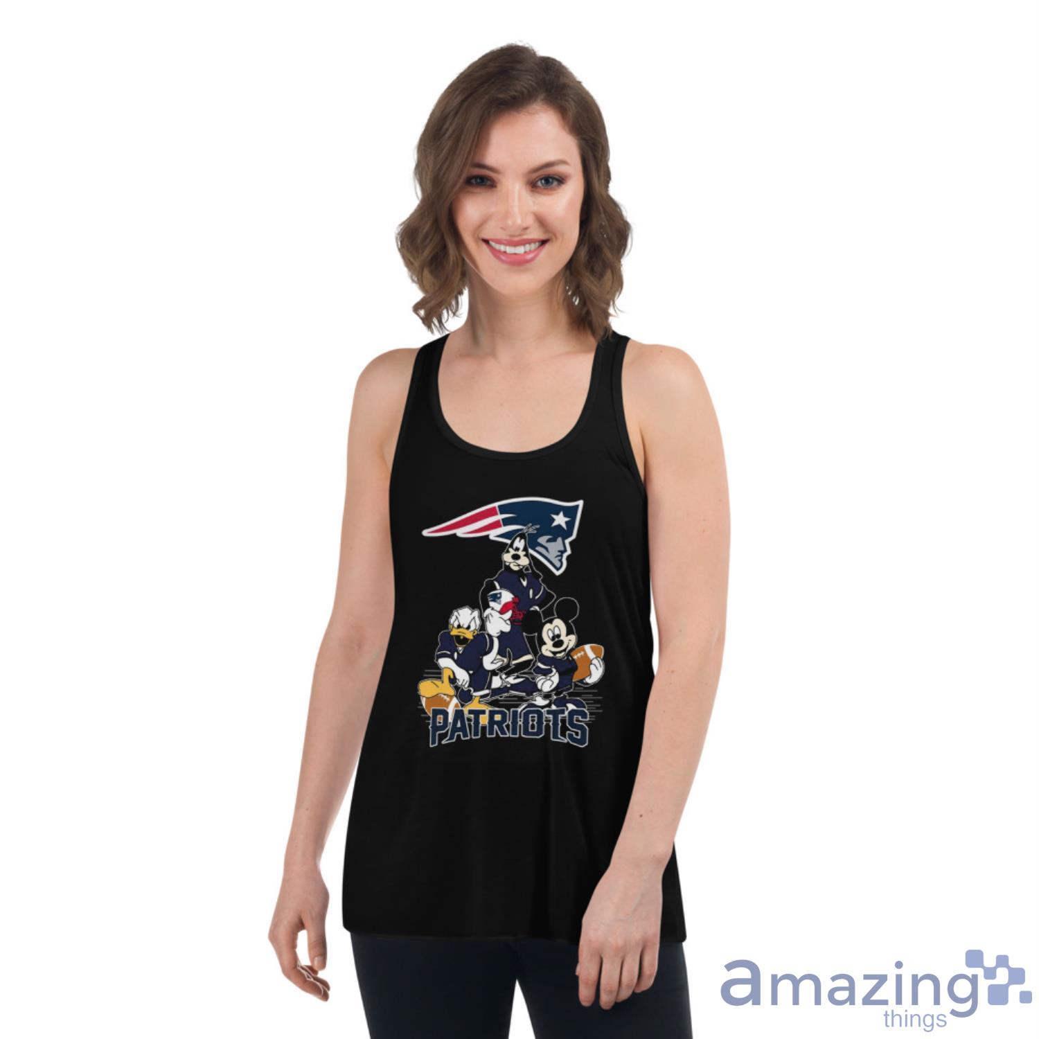 NFL New England Patriots Mickey Mouse Donald Duck Goofy Football Shirt T Shirt image NFL New England Patriots Mickey Mouse Donald Duck Goofy Football Shirt T Shirt - Womens Flowy Racerback Tank