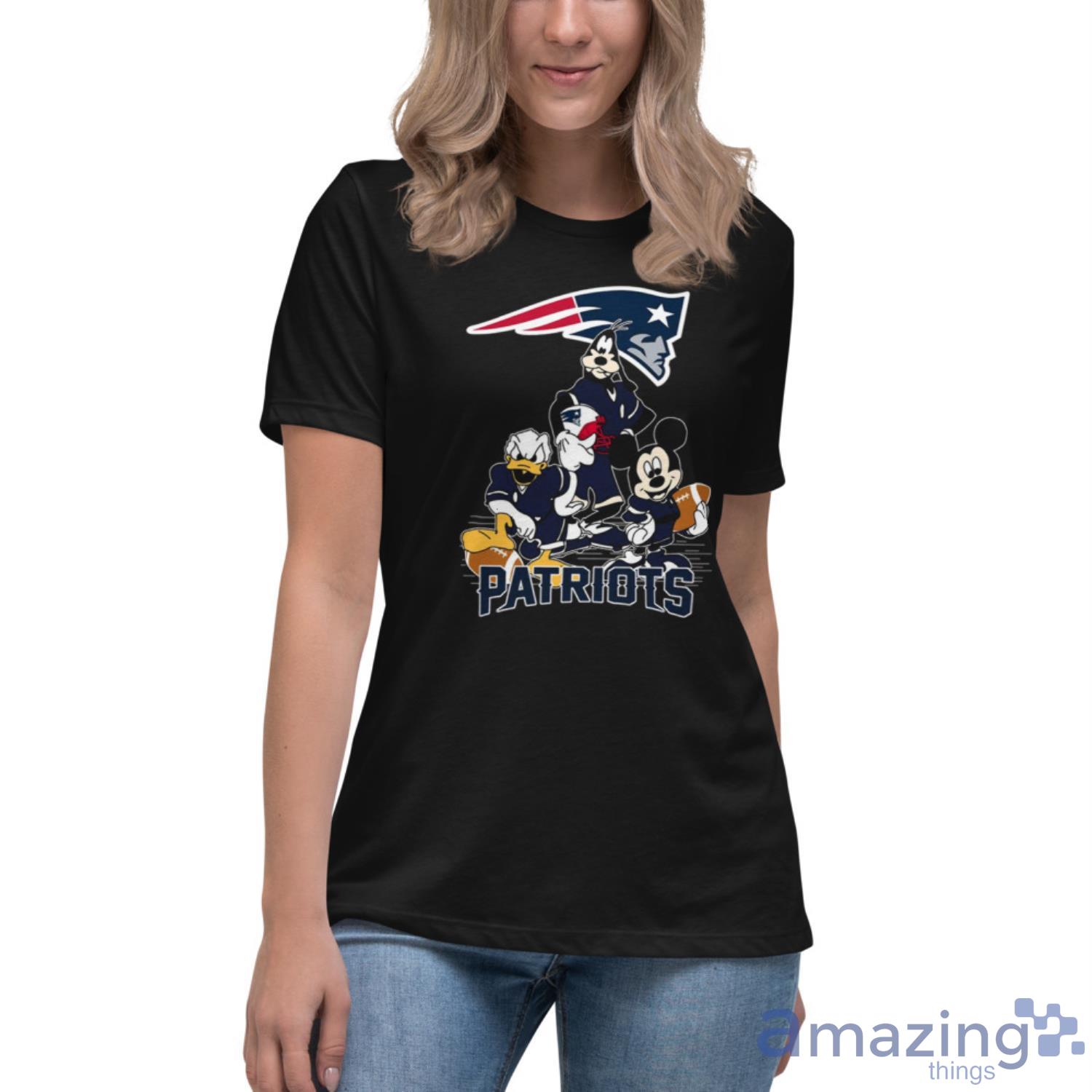 NFL New England Patriots Mickey Mouse Donald Duck Goofy Football Shirt T Shirt image NFL New England Patriots Mickey Mouse Donald Duck Goofy Football Shirt T Shirt - Womens Relaxed Short Sleeve Jersey Tee