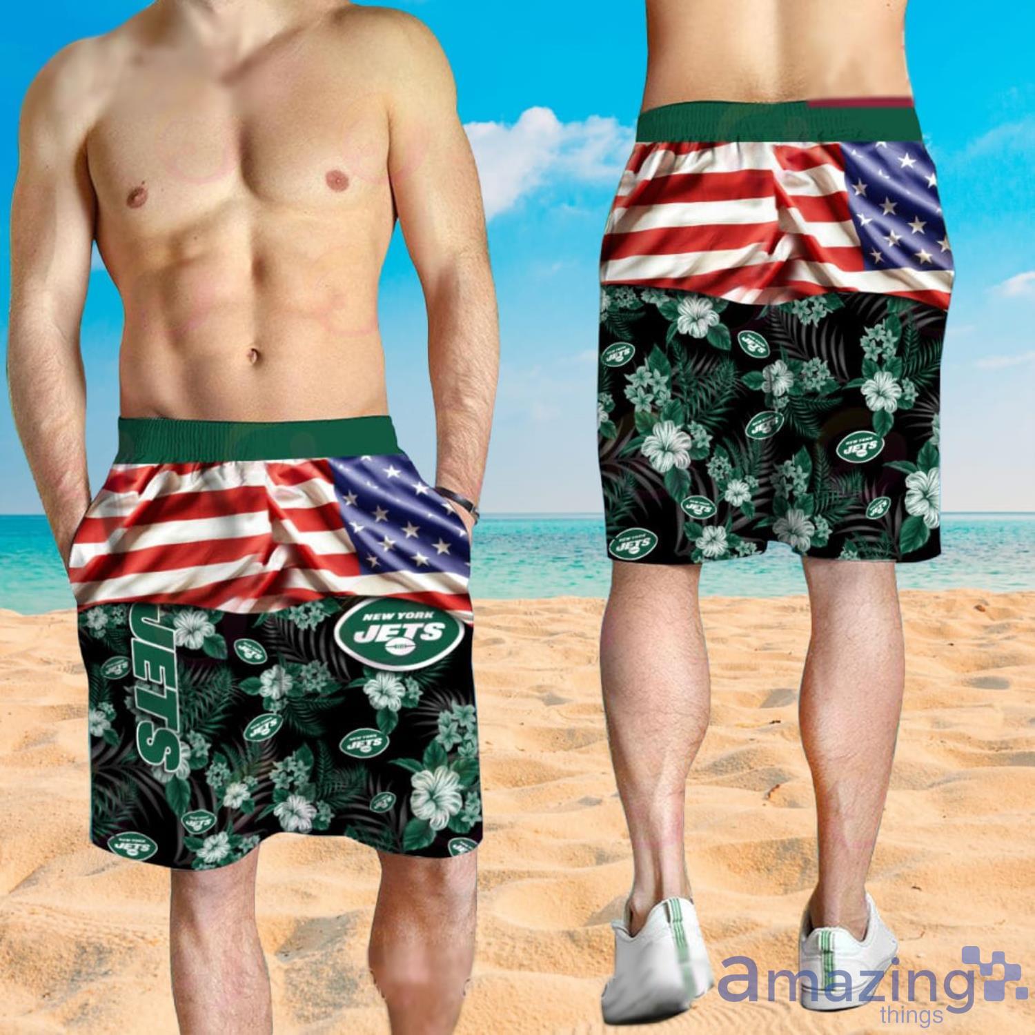 NFL New York Jets Custom Name American Flag Hawaiian Shirt