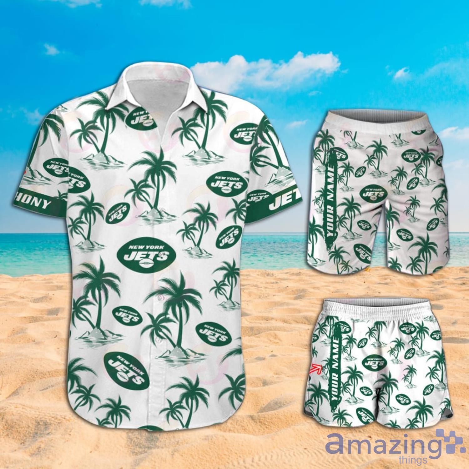 Nfl Hawaiian Shirt New York Jets Shorts Star Custom Name Number-1