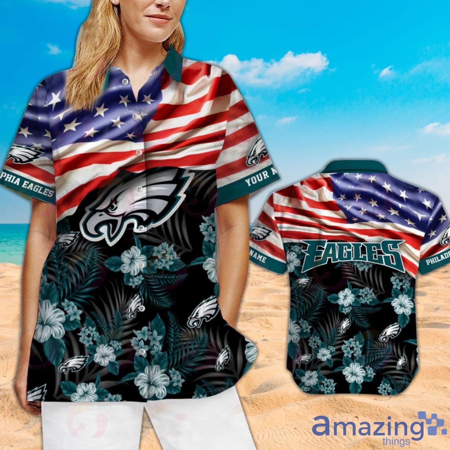 NFL Philadelphia Eagles Custom Name American Flag Short Sleeve