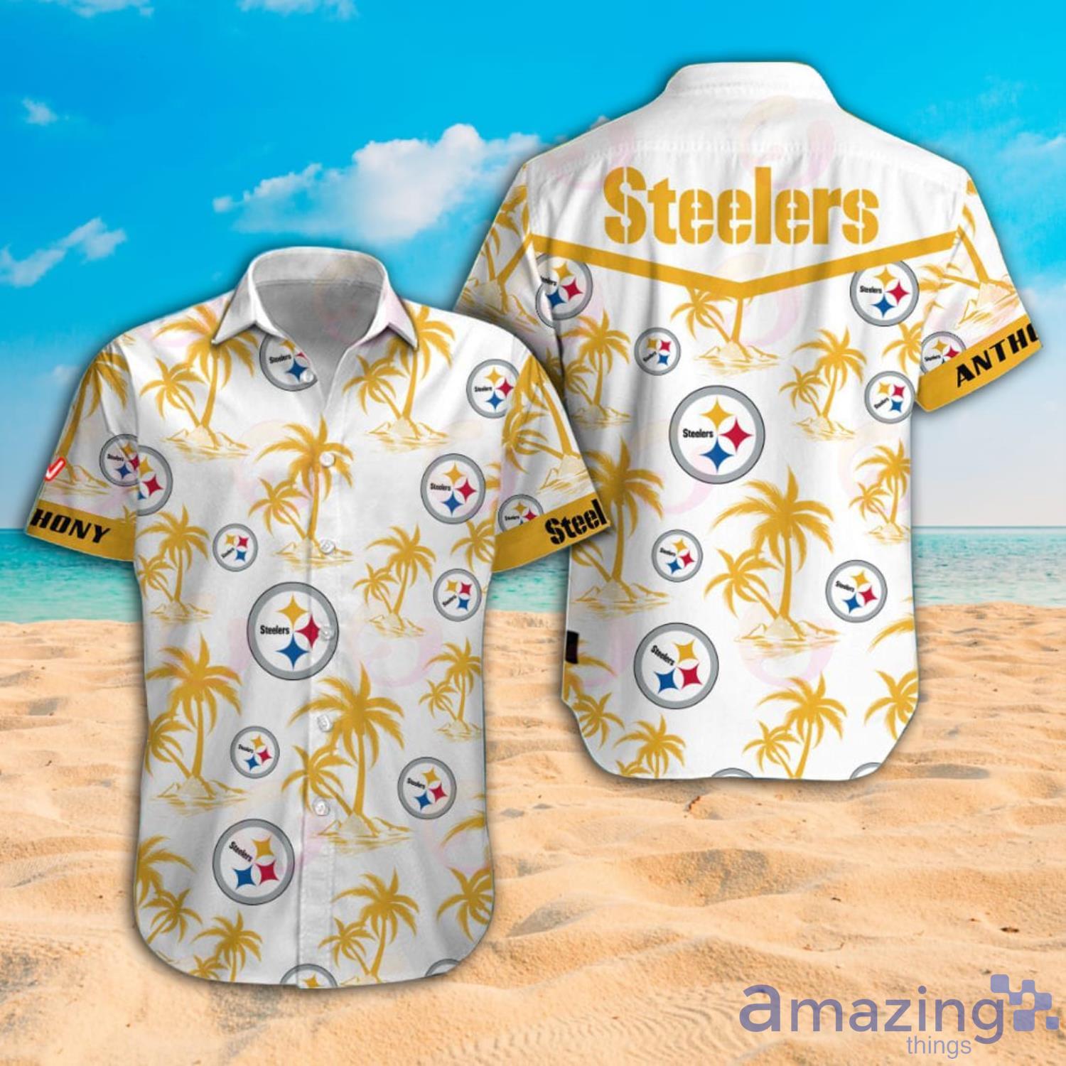 NFL Pittsburgh Steelers Logo Yellow Pattern Steelers Hawaiian Shirt