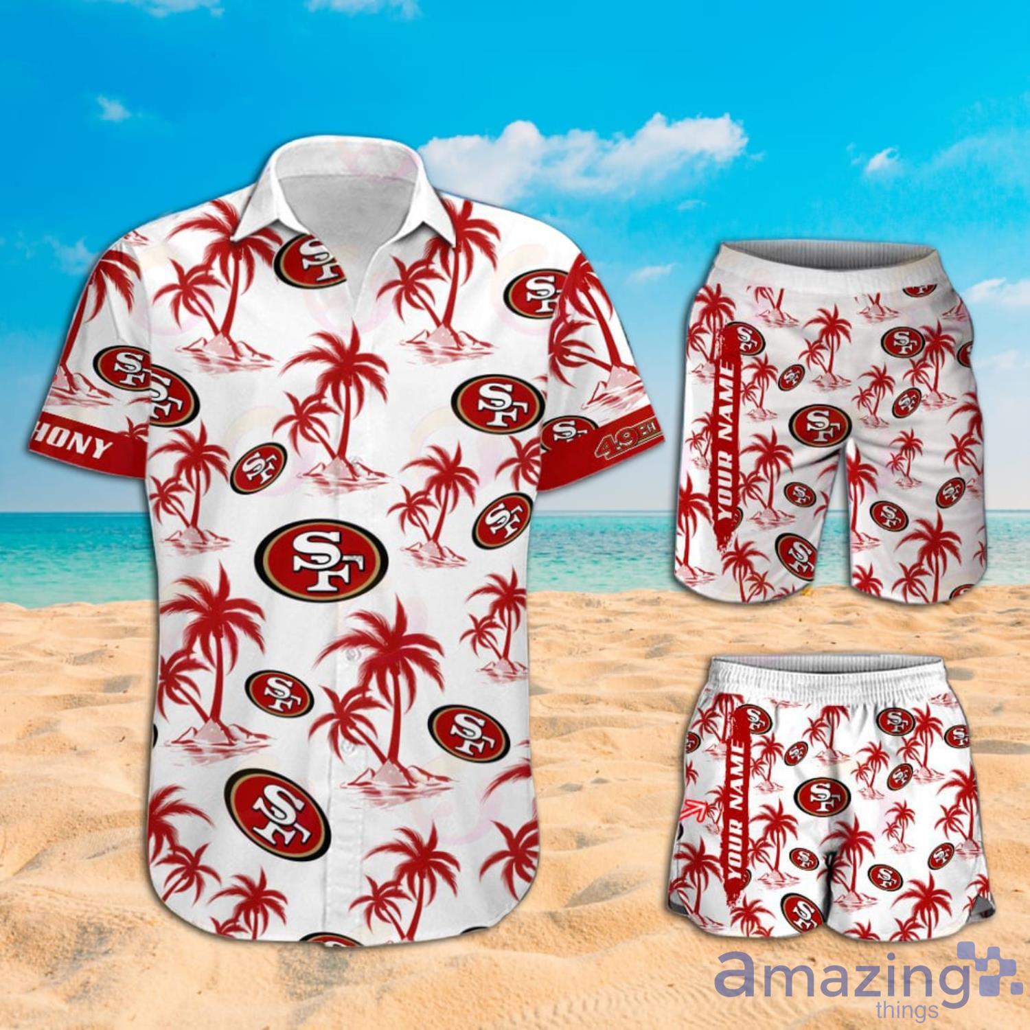 San Francisco 49ers 2 Piece Hawaiian Shirts Beach Shorts Set