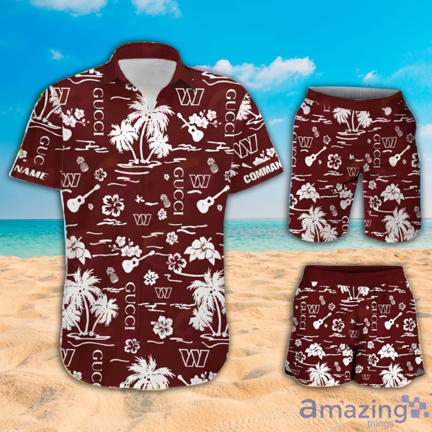 NFL Washington Commanders Gucci And Tropical Pattern Hawaiian Shirt And Beach Short Product Photo 1