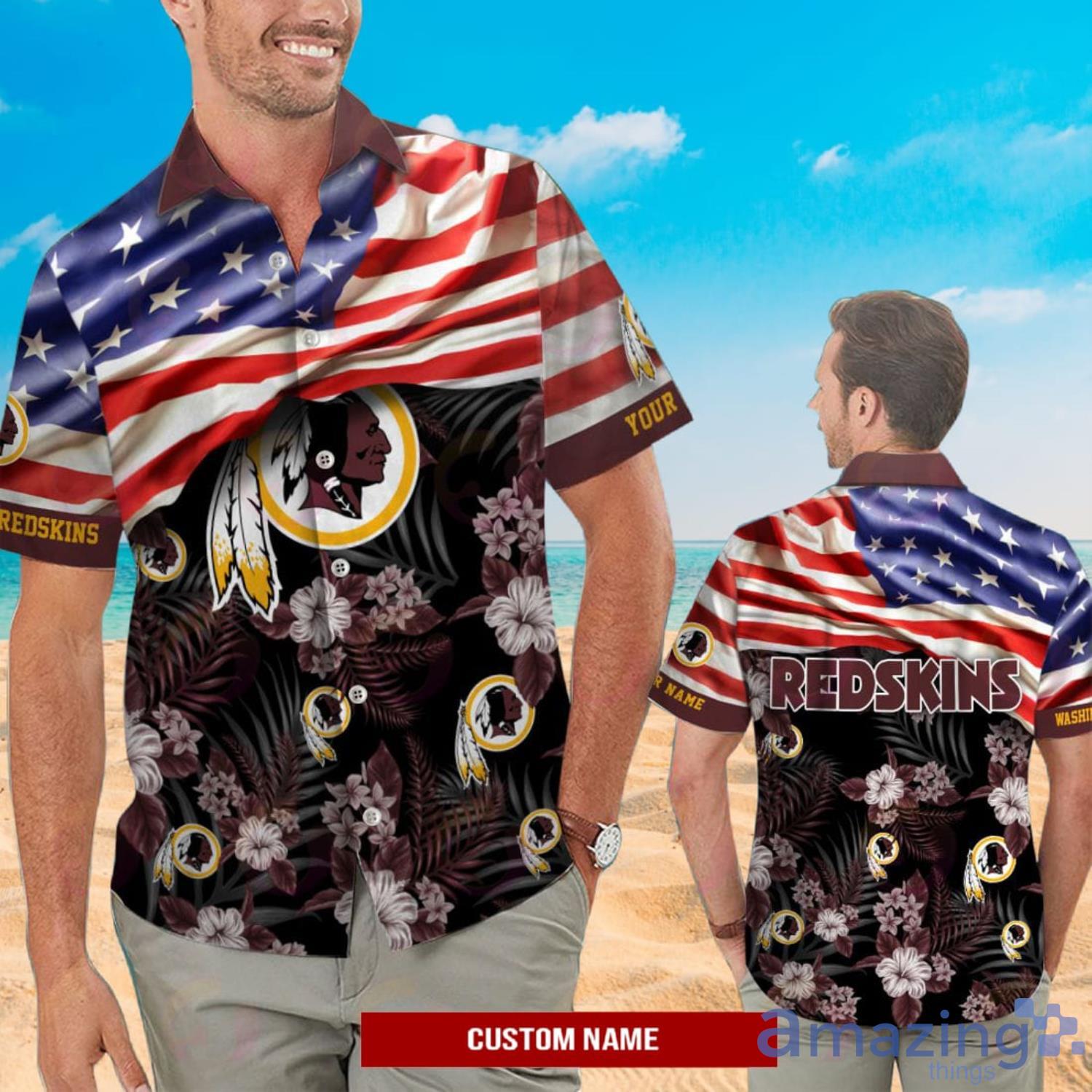 NFL Washington Redskins Custom Name American Flag Short Sleeve Hawaiian Shirt And Short Product Photo 1