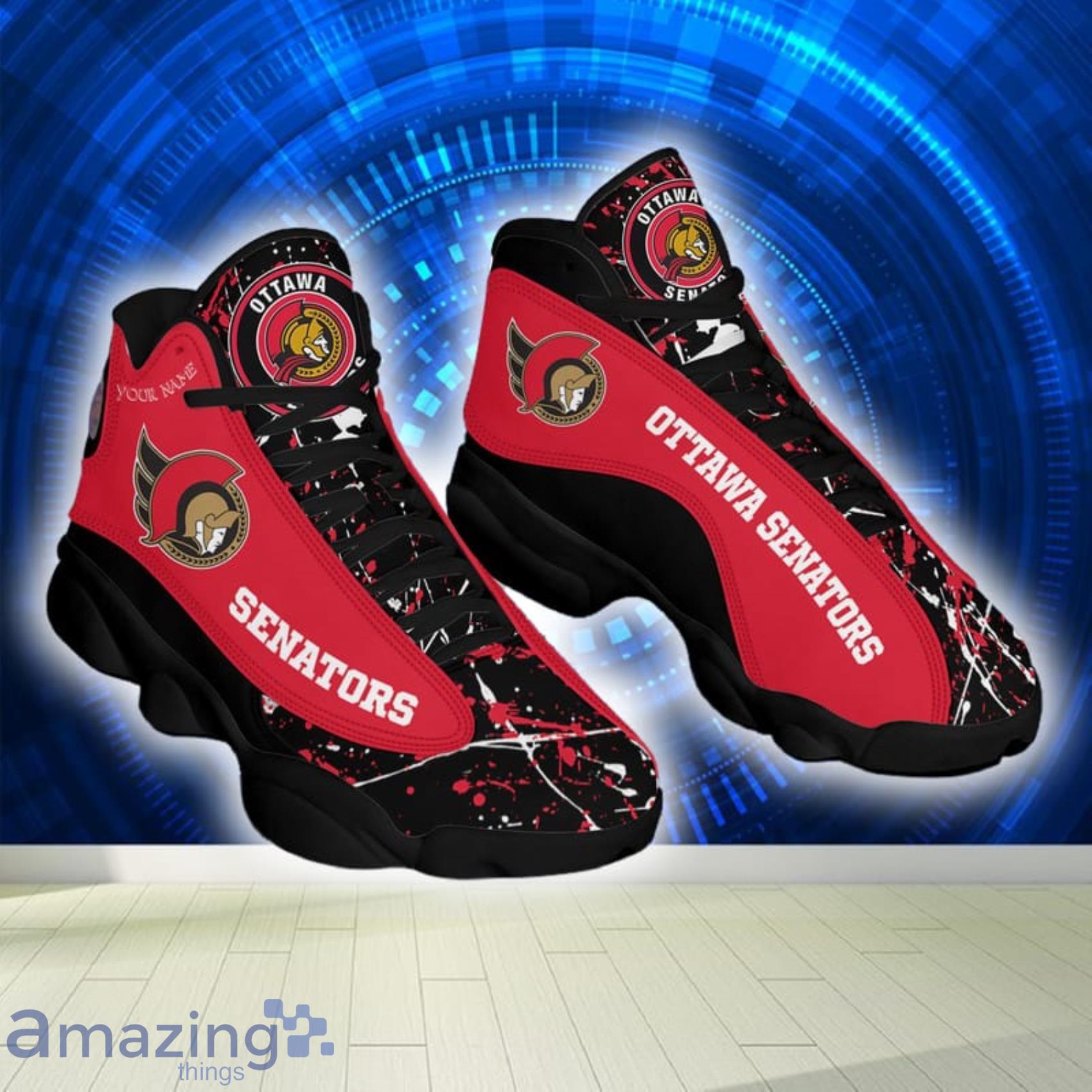 NHL Ottawa Senators Paint Stain Custom Name Red Air Jordan 13 Shoes