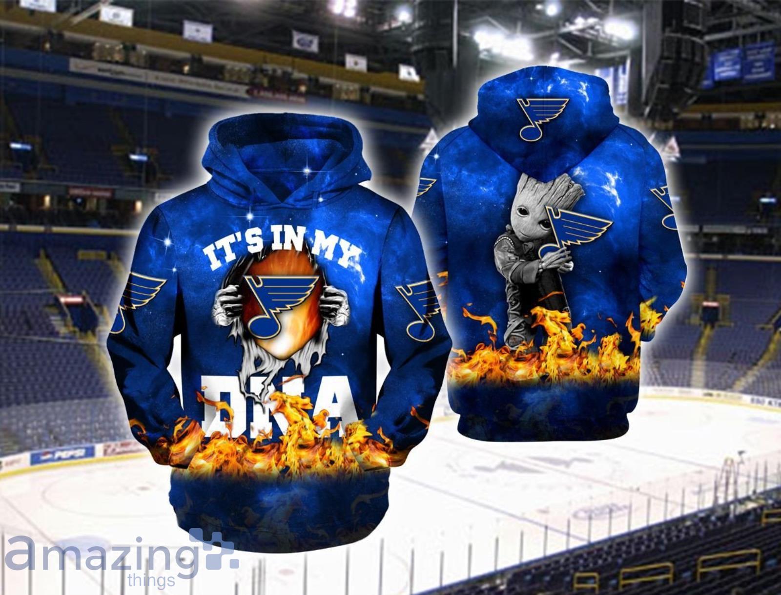NHL St Louis Blues It's Im My DNA Groot Fire 3D Hoodie Product Photo 1