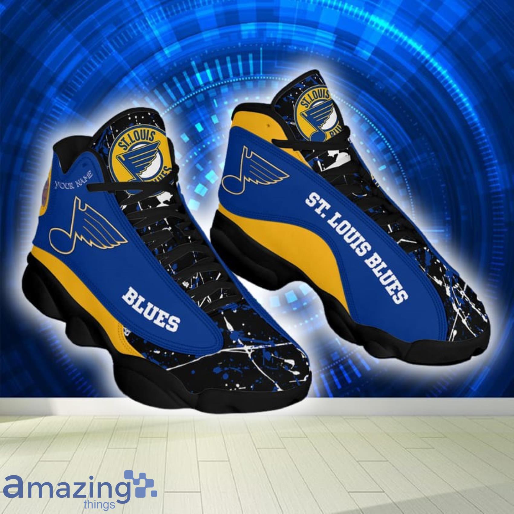 NHL St. Louis Blues Paint Stain Custom Name Blue Air Jordan 13 Shoes