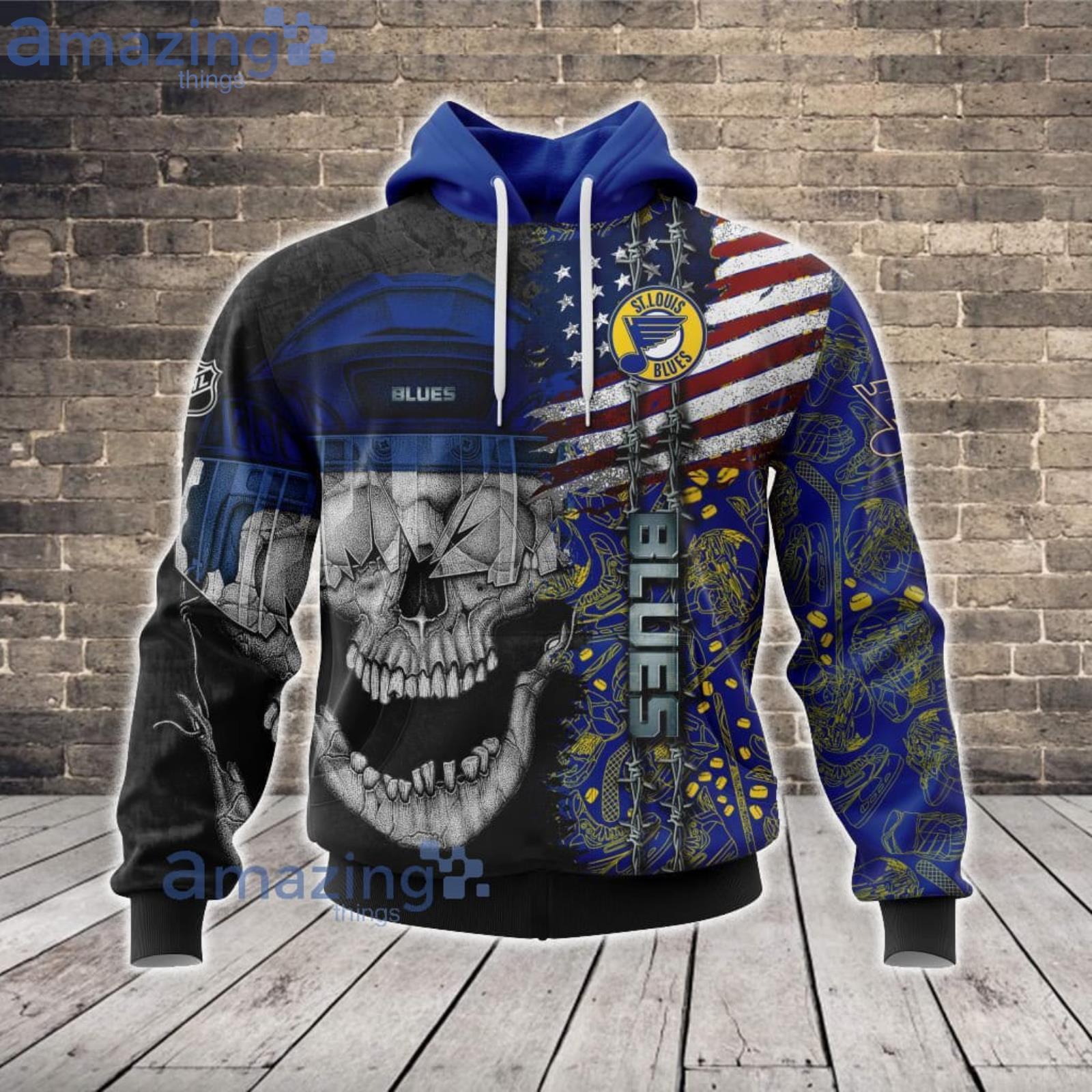 NHL St. Louis Blues Skull 3D Hoodie Zip Hoodie For Fans Sport Team Product Photo 1