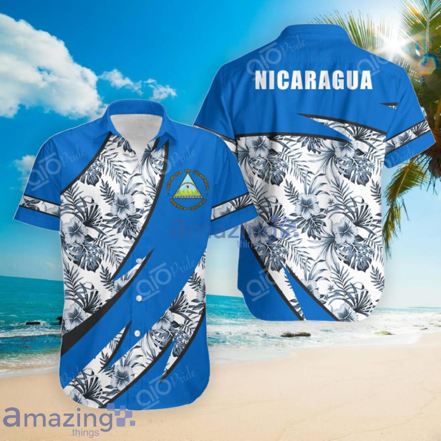 Nicaragua Groly Coat Of Arms Hibiscus Pattern Hawaiian Shirt Summer Gift For Men And Women Product Photo 1