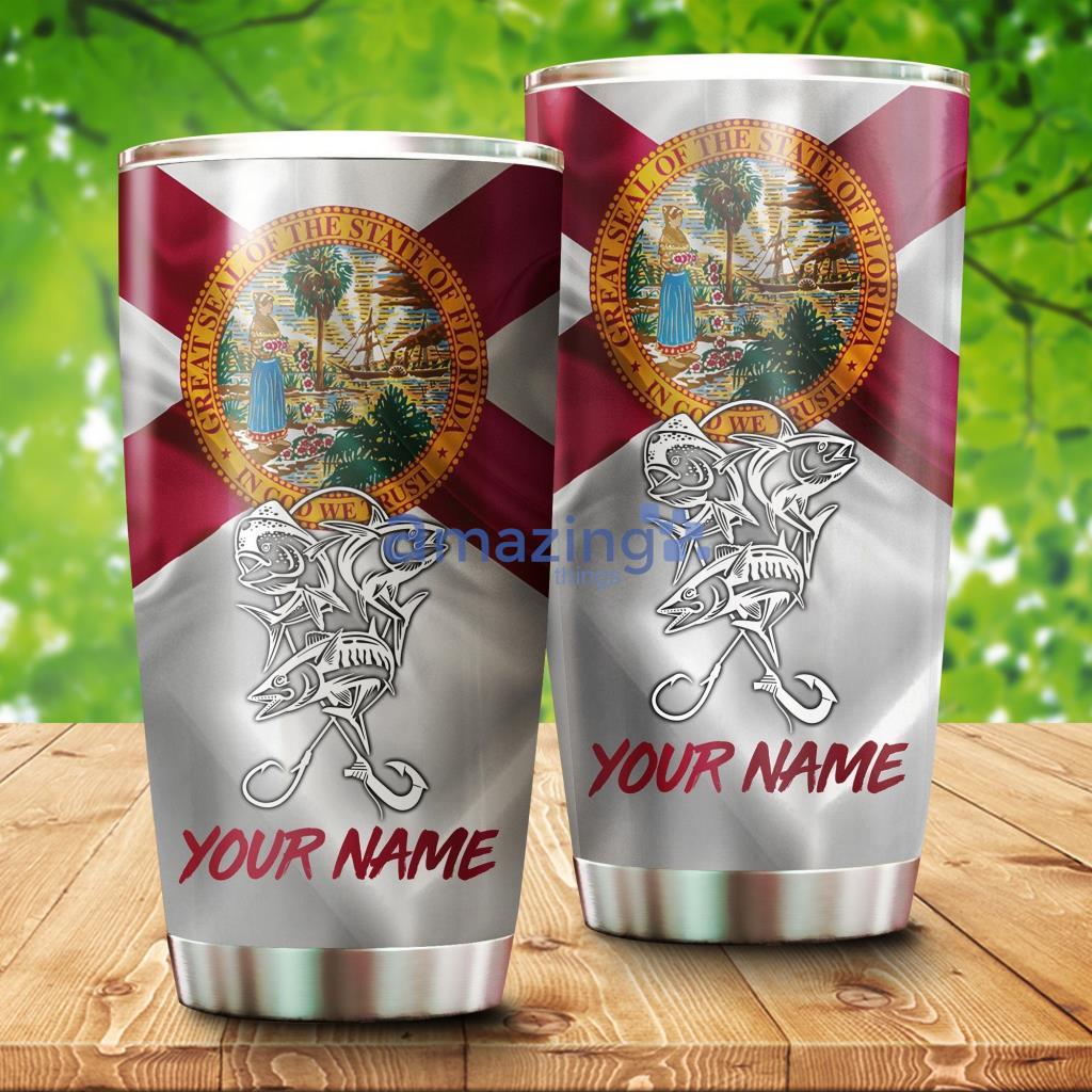 Offshore Slam Mahi Mahi, Wahoo, Tuna Fishing Florida State Flag Custom Name Stainless Steel Tumbler - OffshoreSlamMahiMahi,Wahoo,TunaFishingFloridaStateFlagCustomizeNameStainlessSteelTumbler