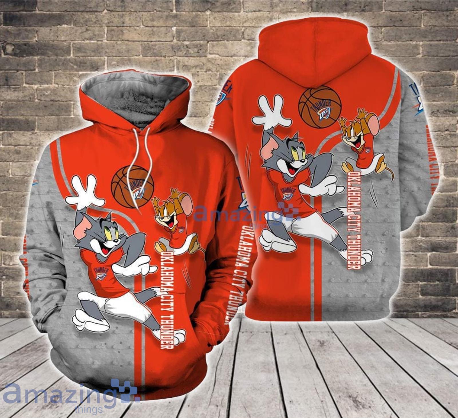 Oklahoma City Thunder Tom and Jerry Cartoon Lover 3D Printed Hoodie For Fans Product Photo 1