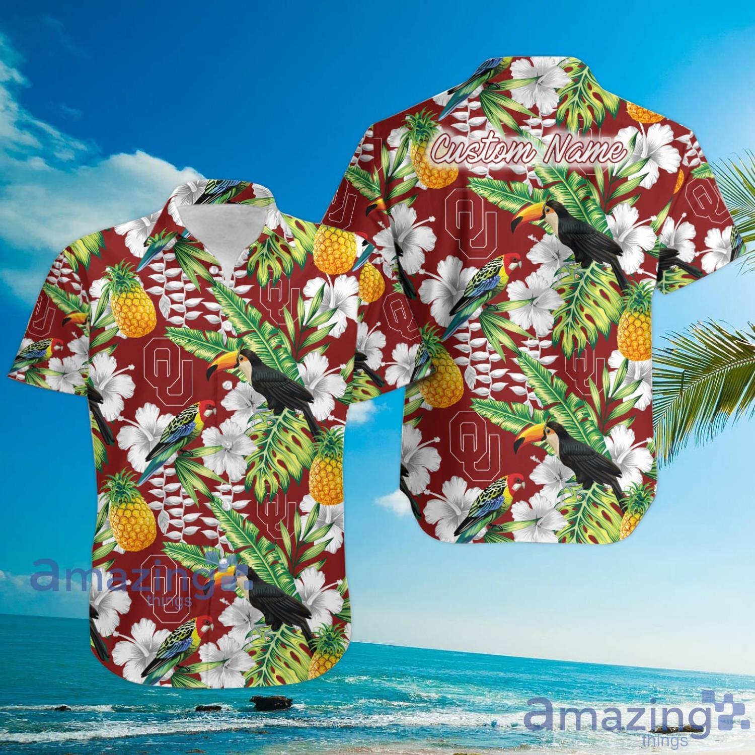 Oklahoma Sooners Custom Name Pineapple Parrot Floral Tropical Hawaiian Shirt image Oklahoma Sooners Custom Name Pineapple Parrot Floral Tropical Hawaiian Shirt Product Photo 3