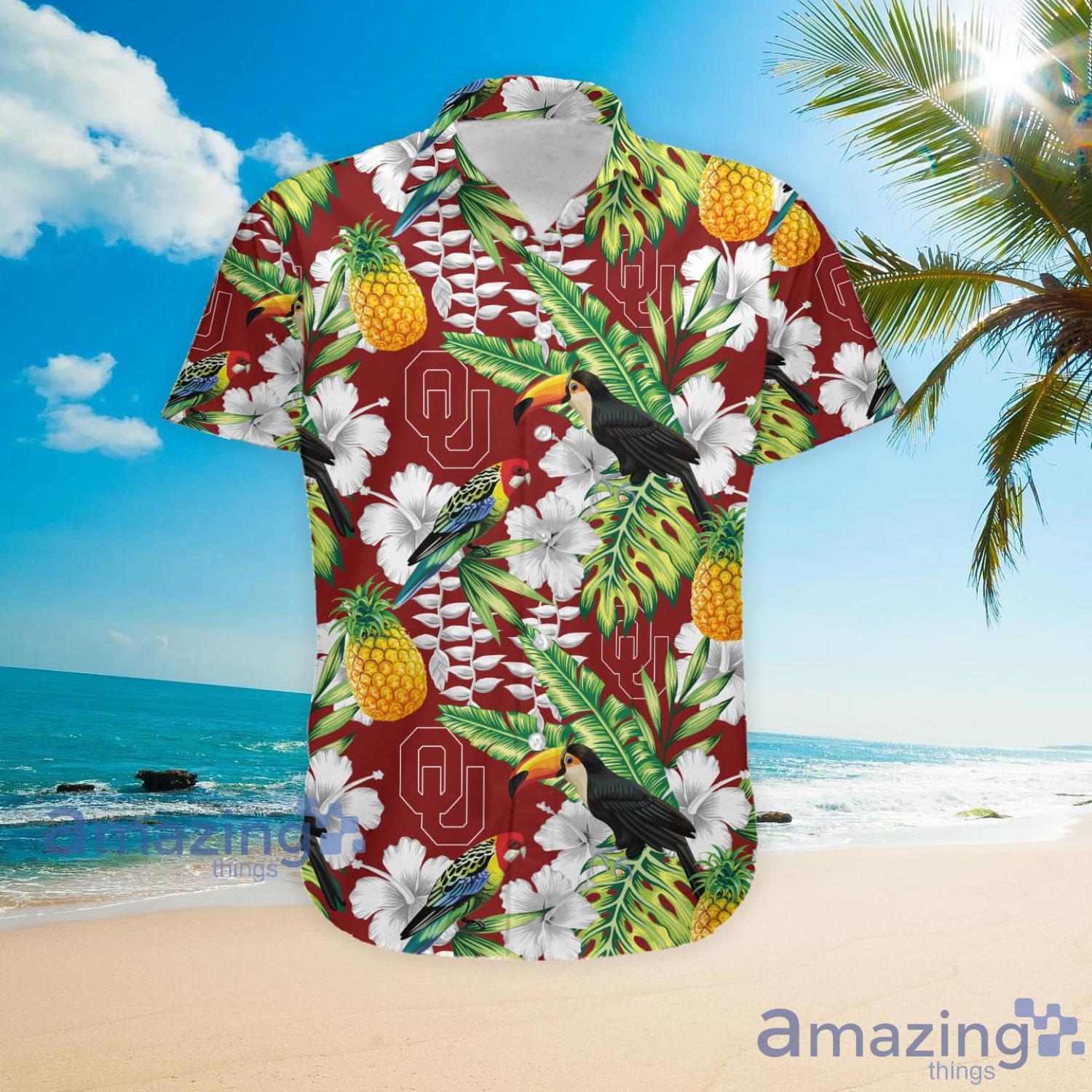 Oklahoma Sooners Custom Name Pineapple Parrot Floral Tropical Hawaiian Shirt image Oklahoma Sooners Custom Name Pineapple Parrot Floral Tropical Hawaiian Shirt Product Photo 4