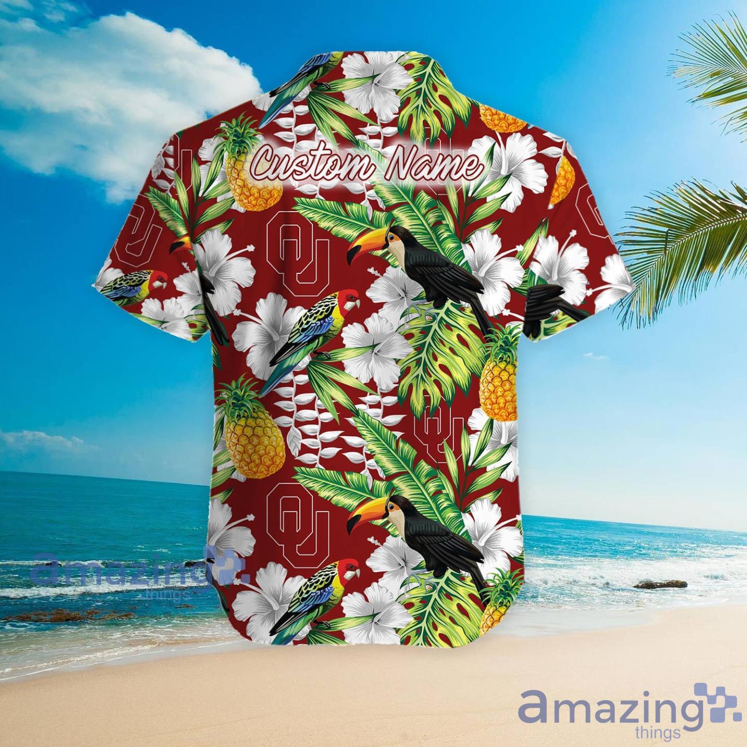 Oklahoma Sooners Custom Name Pineapple Parrot Floral Tropical Hawaiian Shirt image Oklahoma Sooners Custom Name Pineapple Parrot Floral Tropical Hawaiian Shirt Product Photo 5