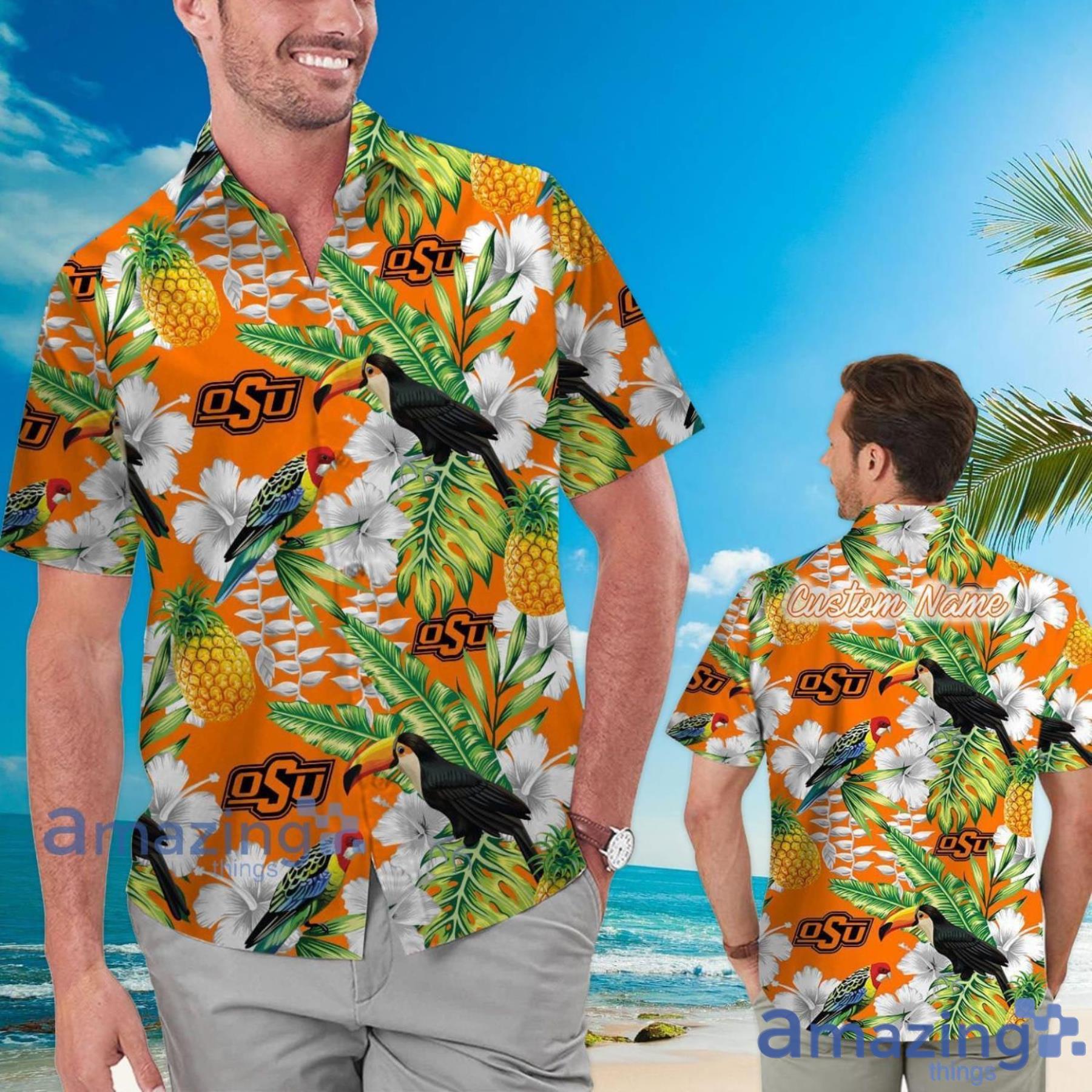 Oklahoma State Cowboys Custom Name Pineapple Parrot Floral Tropical Hawaiian Shirt Product Photo 1