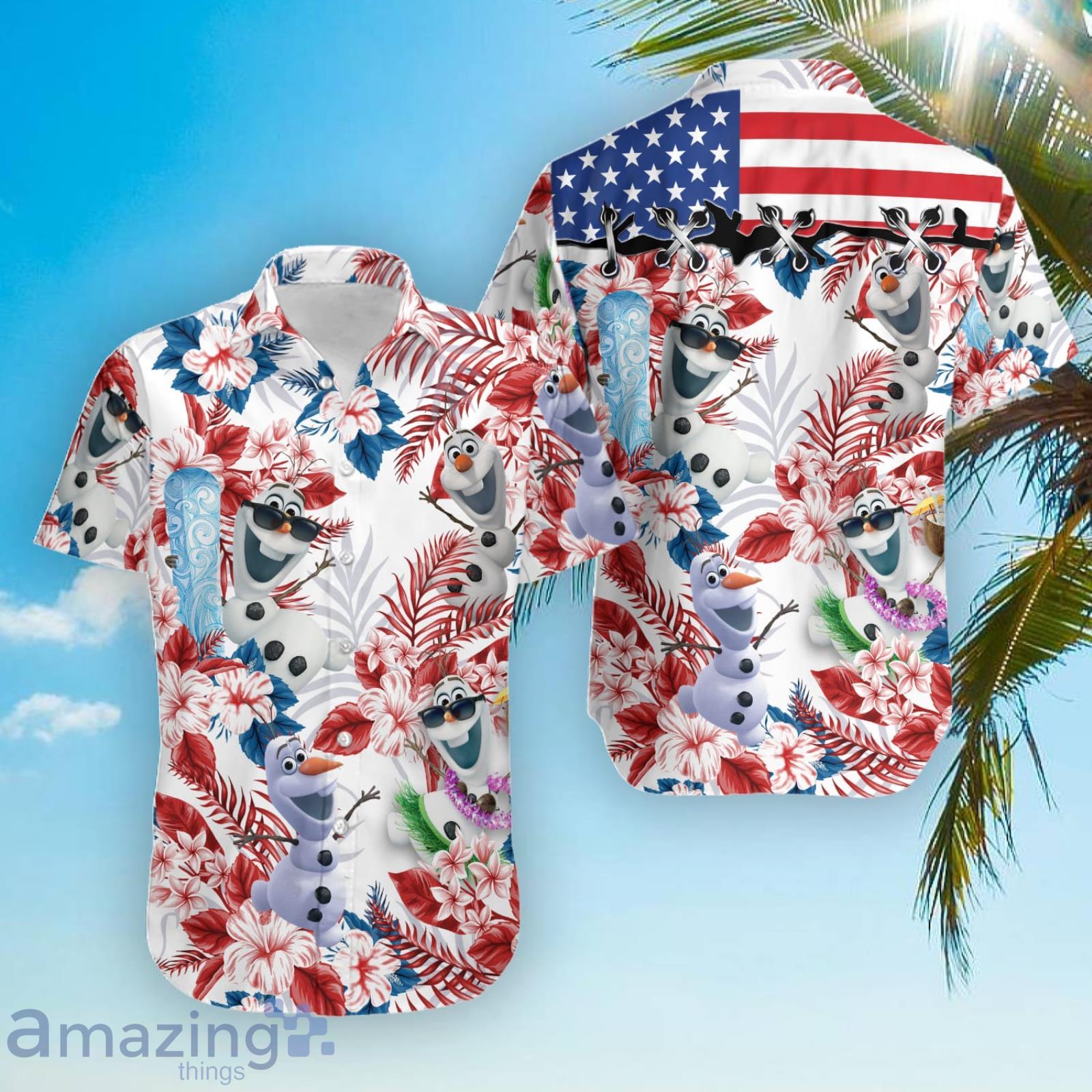 Olaf Frozen Blue Red 4th July Independence Day Disney Hawaiian Shirt For Men And Women Product Photo 1