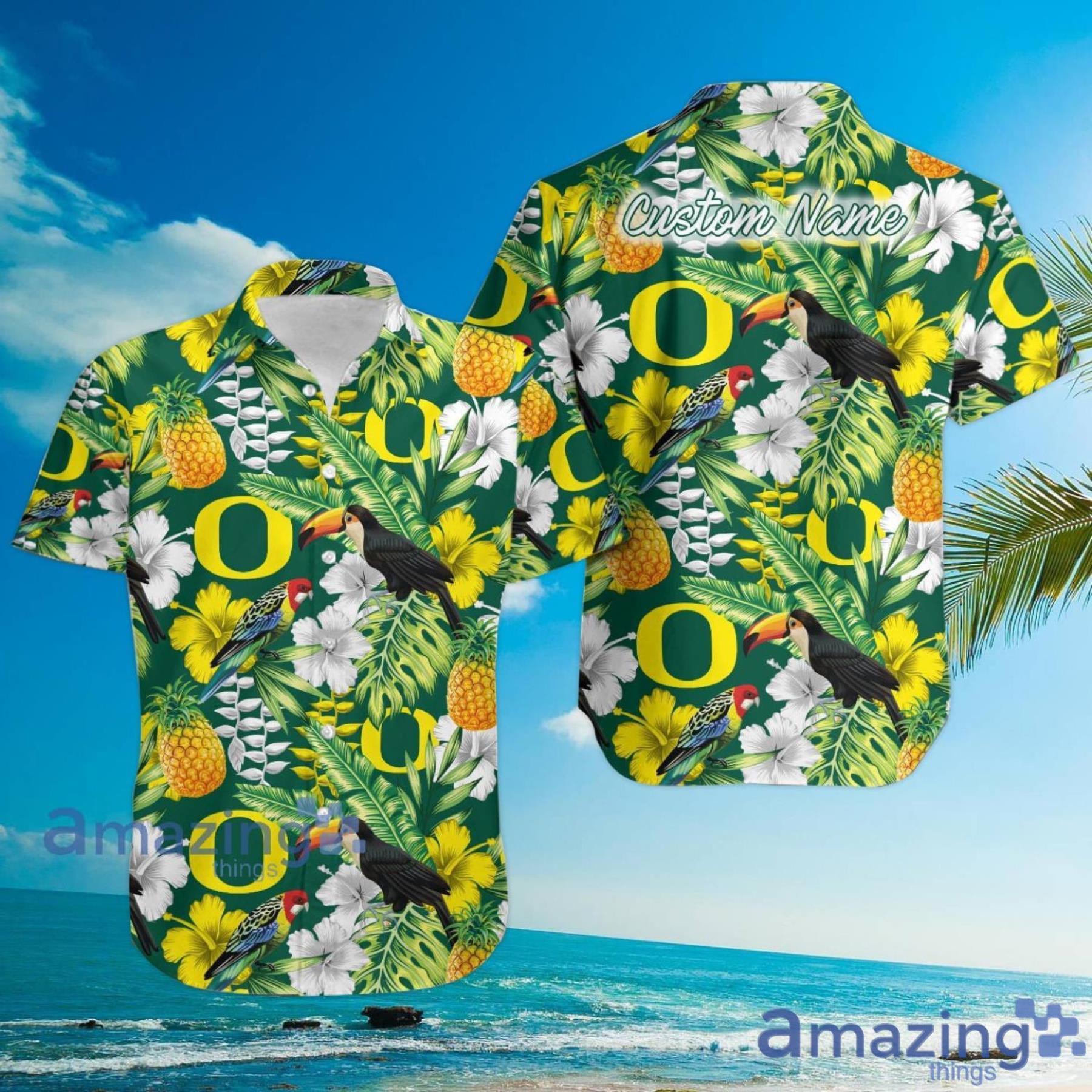 Oregon Ducks Custom Name Pineapple Parrot Floral Tropical Hawaiian Shirt image Oregon Ducks Custom Name Pineapple Parrot Floral Tropical Hawaiian Shirt Product Photo 3