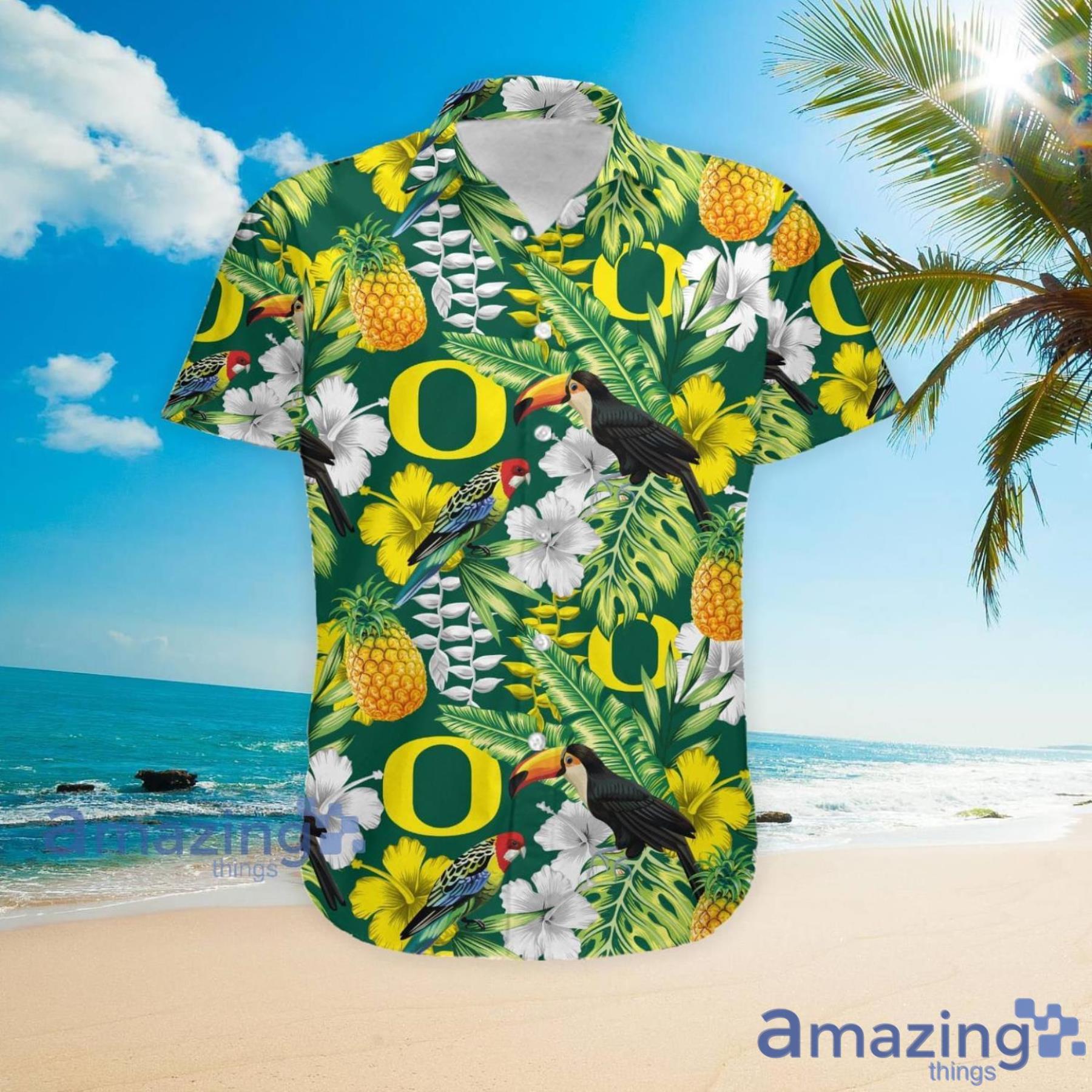 Oregon Ducks Custom Name Pineapple Parrot Floral Tropical Hawaiian Shirt image Oregon Ducks Custom Name Pineapple Parrot Floral Tropical Hawaiian Shirt Product Photo 4