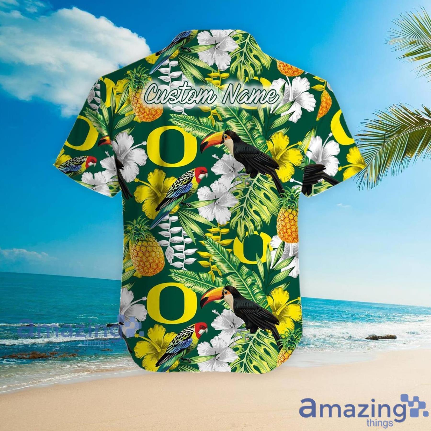Oregon Ducks Custom Name Pineapple Parrot Floral Tropical Hawaiian Shirt image Oregon Ducks Custom Name Pineapple Parrot Floral Tropical Hawaiian Shirt Product Photo 5