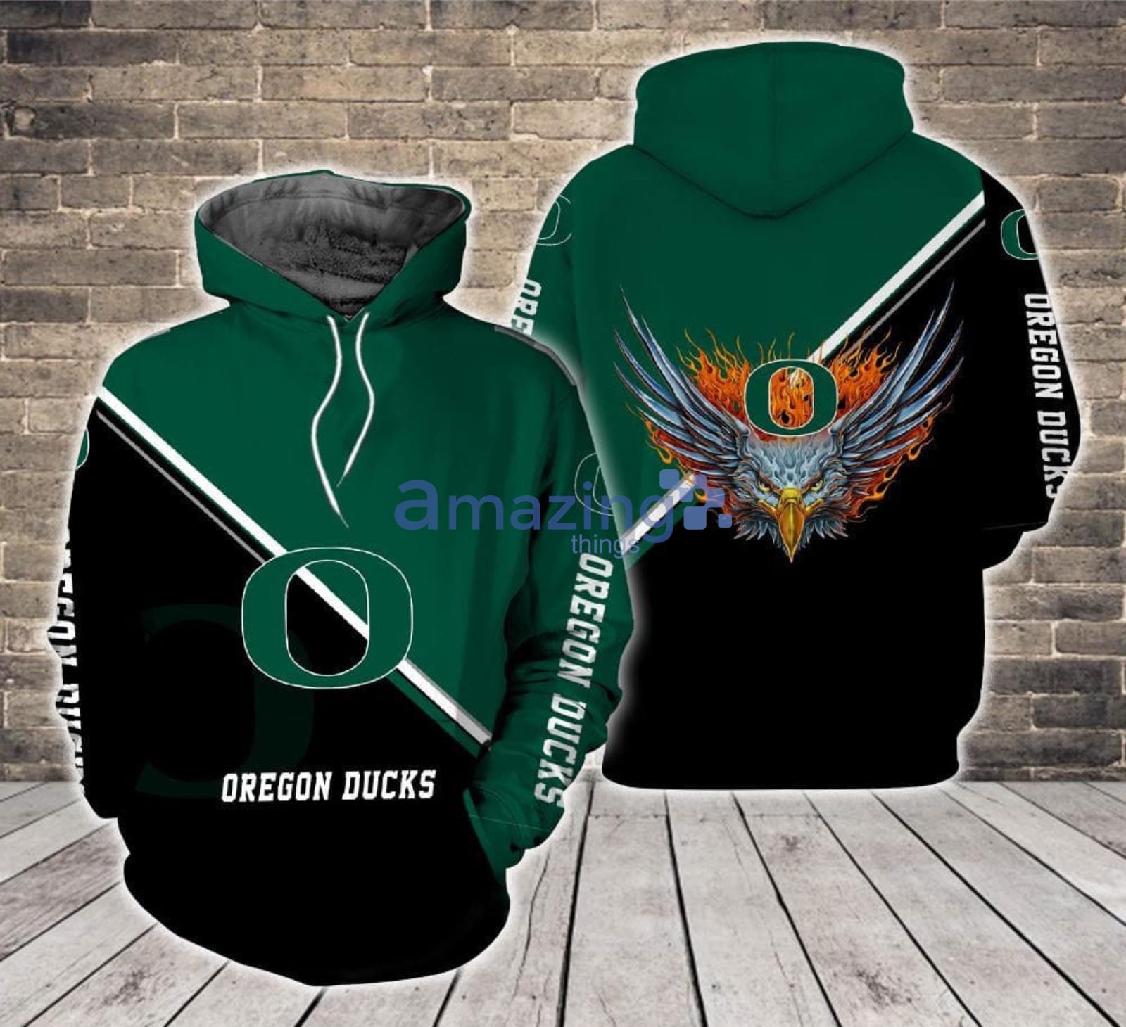 Oregon Ducks Logo Fire Eagle All Over Print 3D Hoodie Product Photo 1