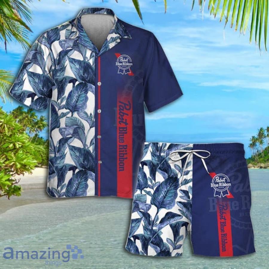 Pabst Blue Ribbon Tropical Leaf Short Sleeve Hawaiian Shirt And Short Product Photo 1