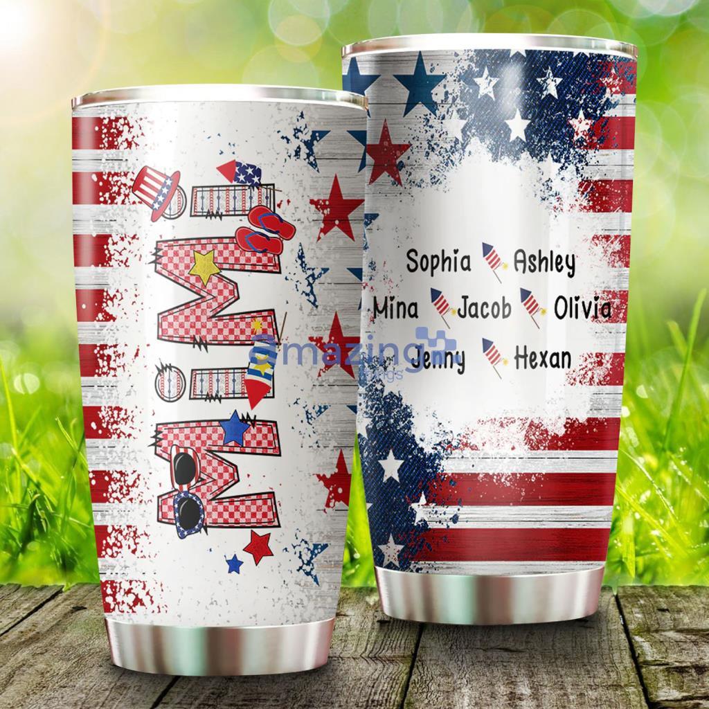Patriotic Doodle 4th Of July Mimi And Grandkid Custom Name Tumbler - Patriotic Doodle 4th Of July Mimi And Grandkid Custom Name Tumbler