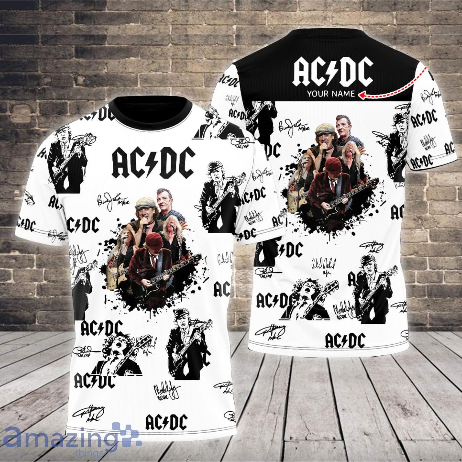 Personalized ACDC Rock Band SignanturesWhite All Over Print 3D T-Shirt Product Photo 1