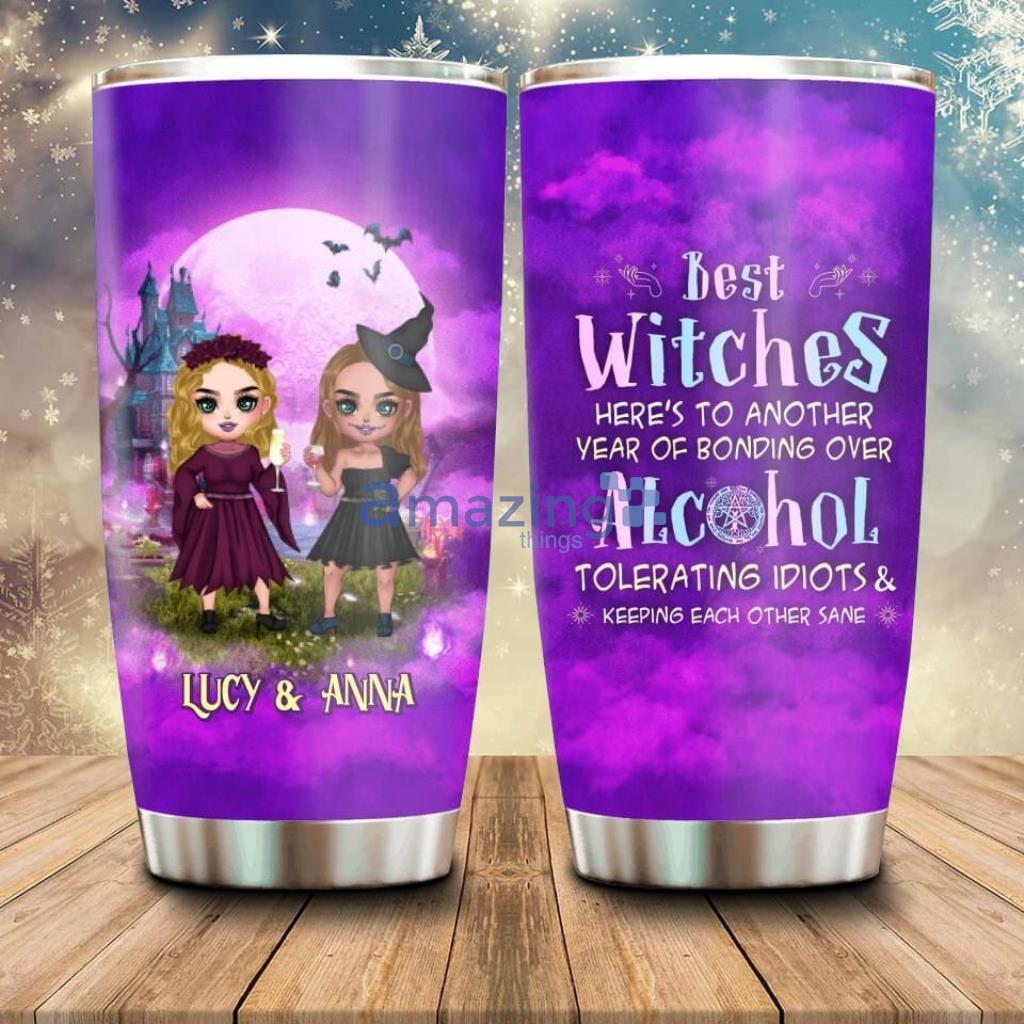 Personalized Bestie Witch Tumbler Gift Idea For Halloween - Custom Personalized Bestie Witch Tumbler - Upto 5 Girls - Gift Idea For Halloween Friends - Best Witches Here's To Another Year Of Bonding Over Alcohol_1752