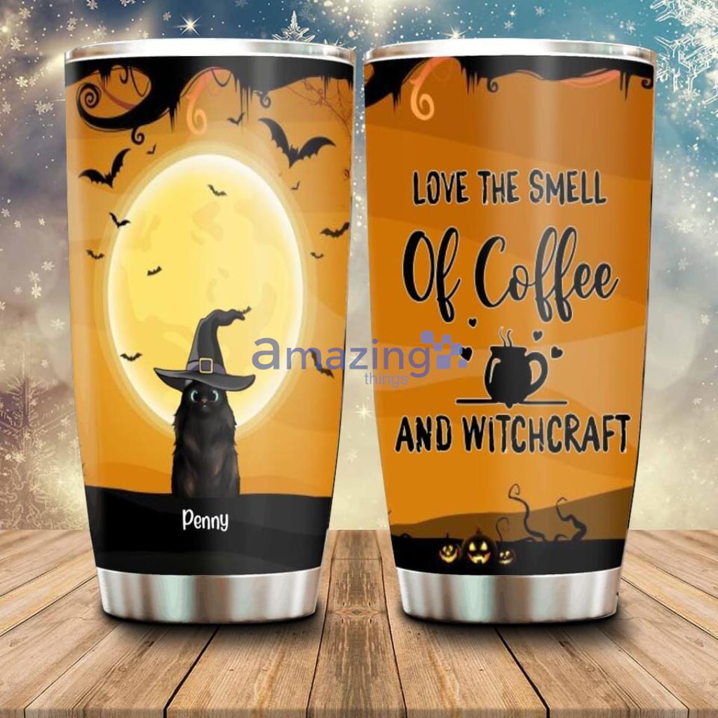 Personalized Halloween Cats Tumbler - Custom Personalized Halloween Cats Tumbler - Upto 3 Cats - Love The Smell Of Coffee And Witchcraft - B16ZKZ_4732