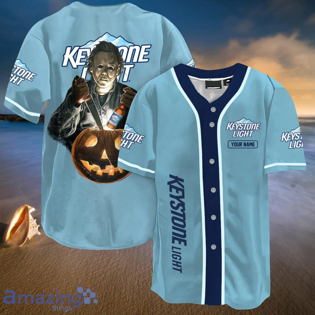 Personalized Michael Myers Pumpkin Keystone Light Baseball Jersey Shirt - Personalized Michael Myers Pumpkin Keystone Light Baseball Jersey Shirt