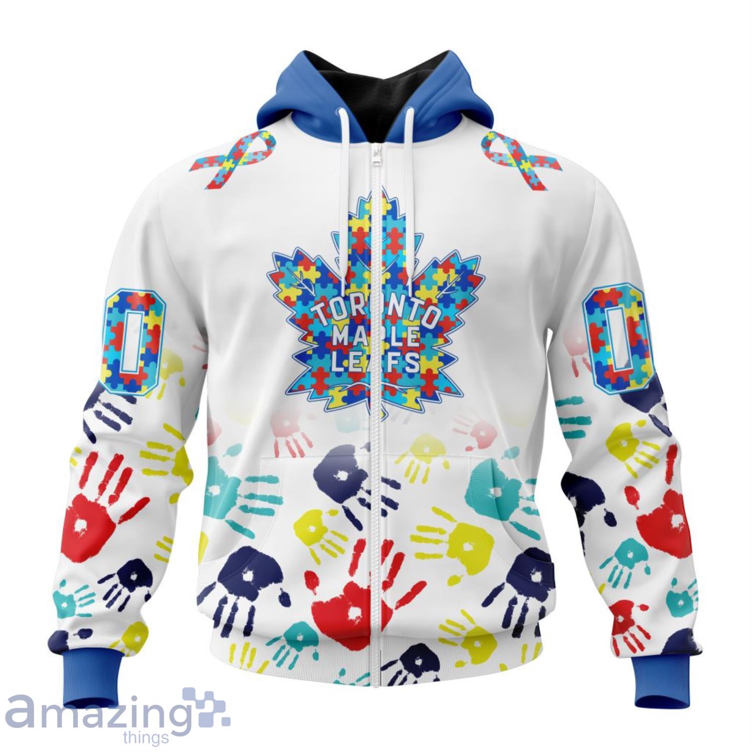 Personalized Name And Number NHL Toronto Maple Leafs Autism Awareness Hands Hoodie Zip Hoodie image Personalized Name And Number NHL Toronto Maple Leafs Autism Awareness Hands Hoodie Zip Hoodie