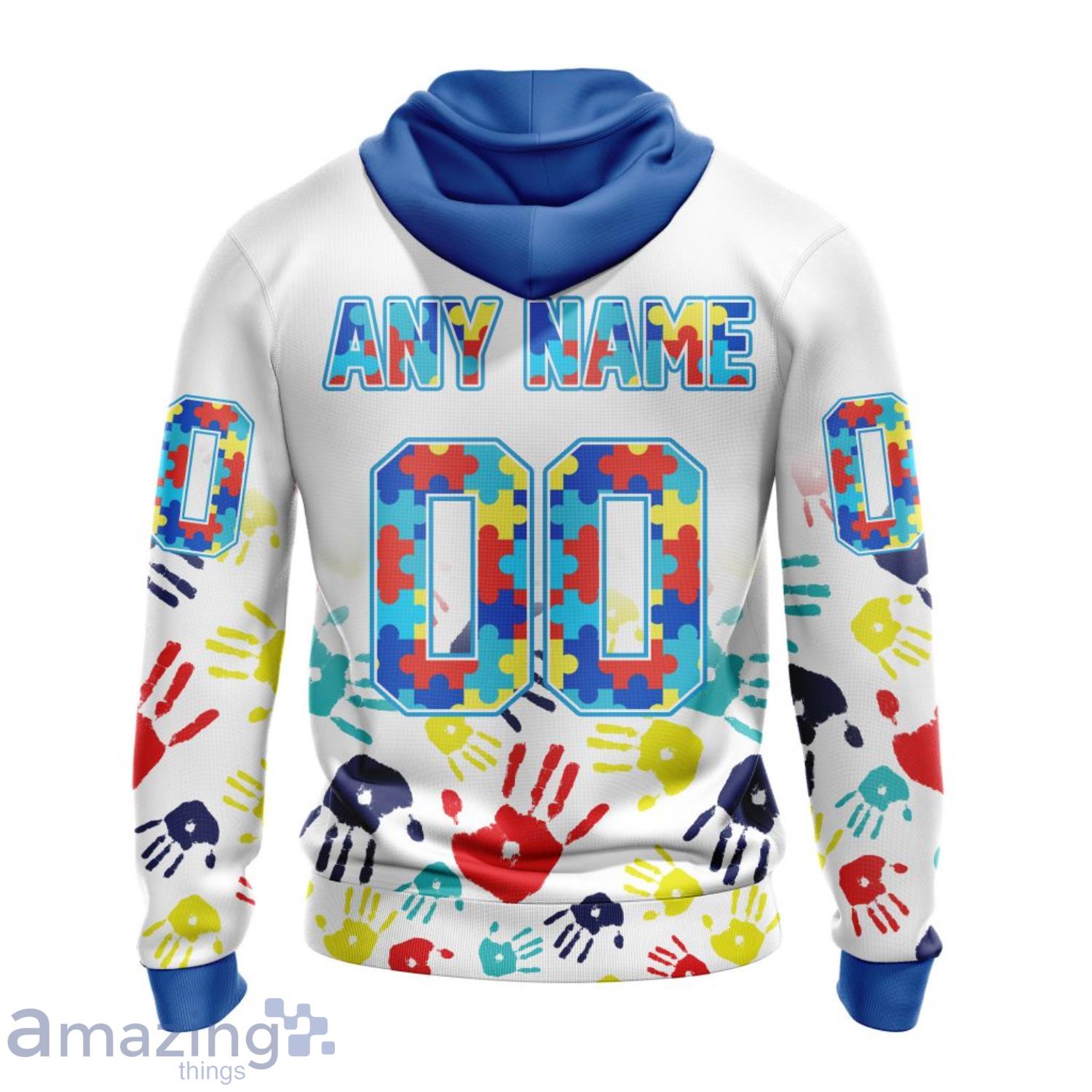 Personalized Name And Number NHL Toronto Maple Leafs Autism Awareness Hands Hoodie Zip Hoodie Product Photo 1