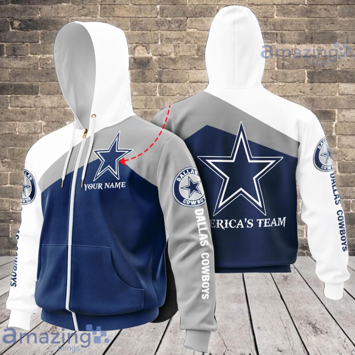 Personalized Name Dallas Cowboys White And Blue 3D Hoodie