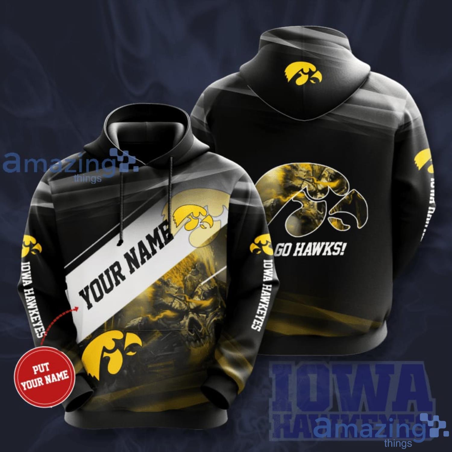 Personalized Name Iowa Hawkeyes Skull Black 3D Hoodie Product Photo 1 Personalized Name Iowa Hawkeyes Skull Black 3D Hoodie Product Photo 1