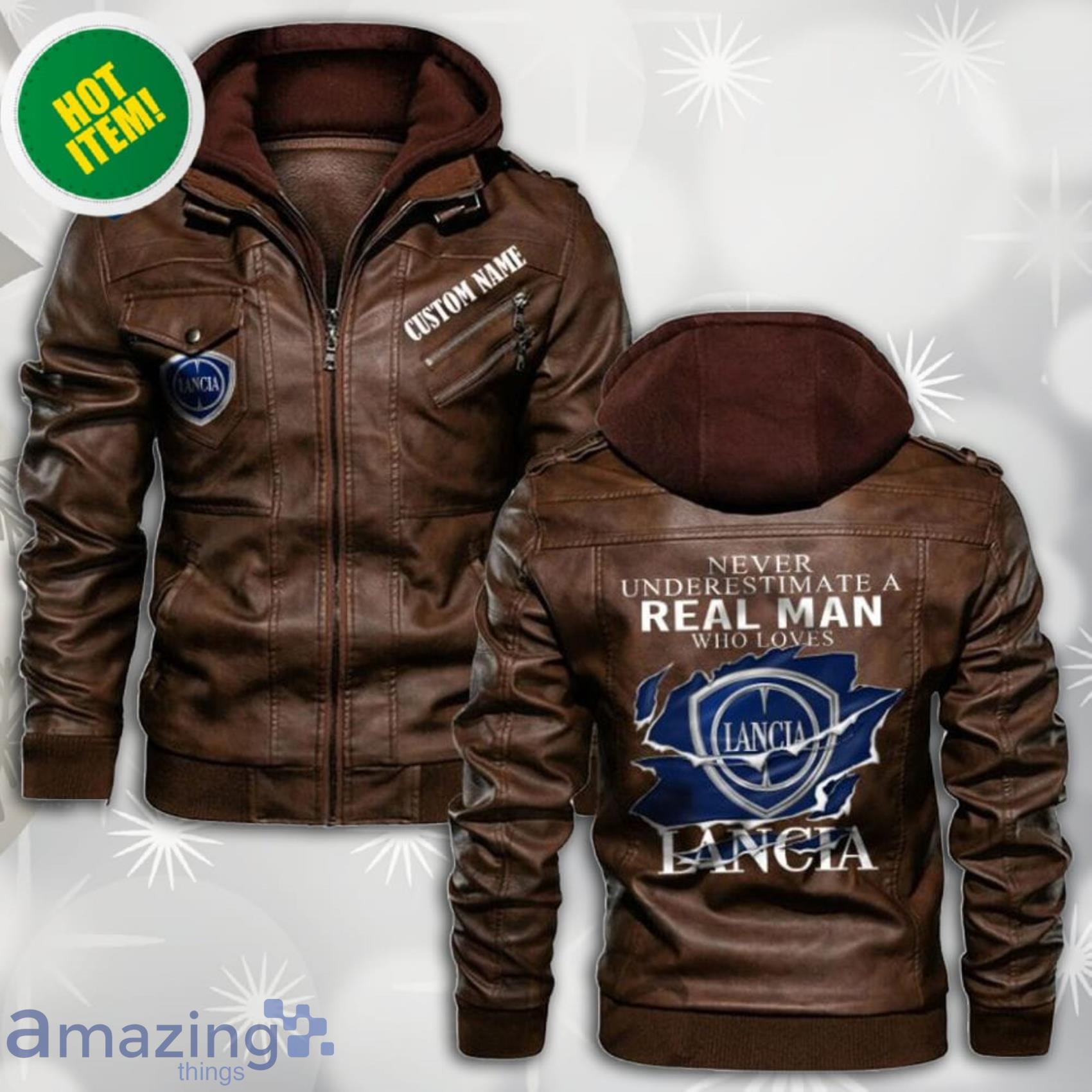 Personalized Name Never Underestimate A Real Man Who Loves Lancia Leather Jacket Product Photo 1