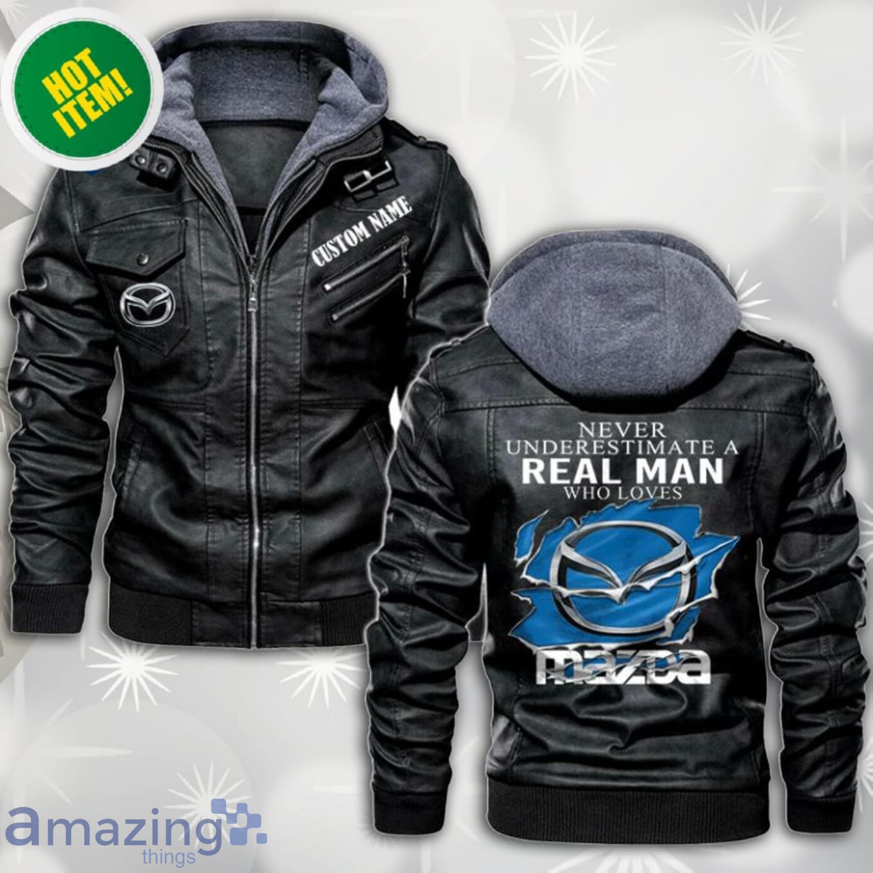 Personalized Name Never Underestimate A Real Man Who Loves Mazda Leather Jacket Product Photo 1