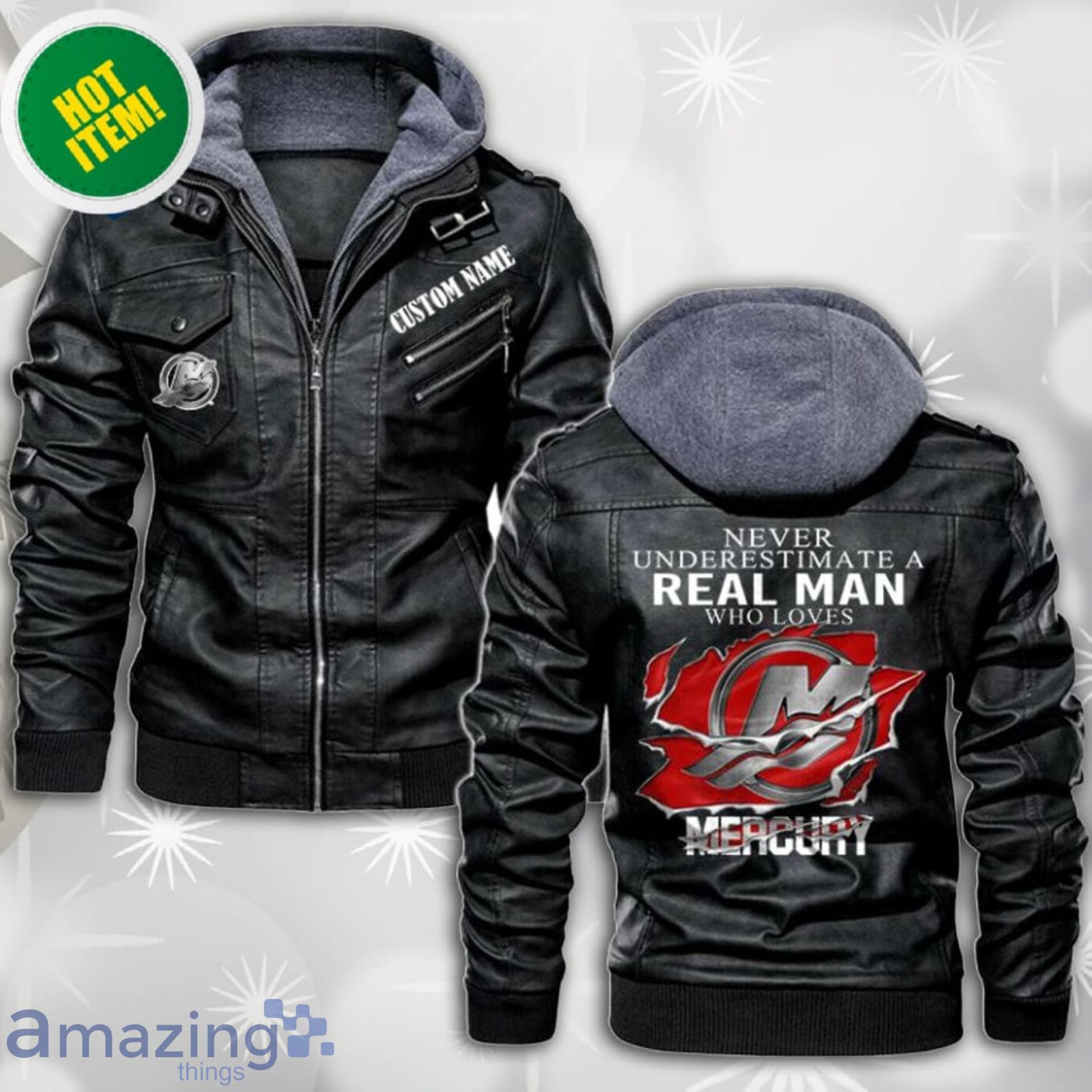 Personalized Name Never Underestimate A Real Man Who Loves Mercury Marine Leather Jacket Product Photo 1