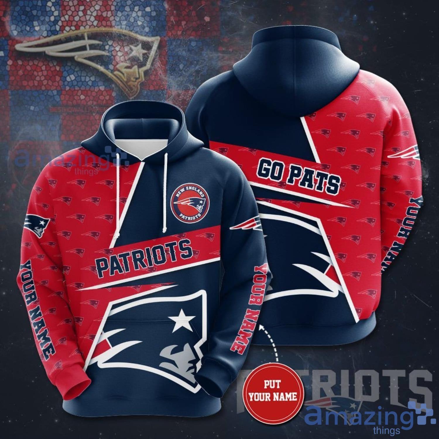 Personalized Name New England Patriots All Over print 3D Hoodie Product Photo 1