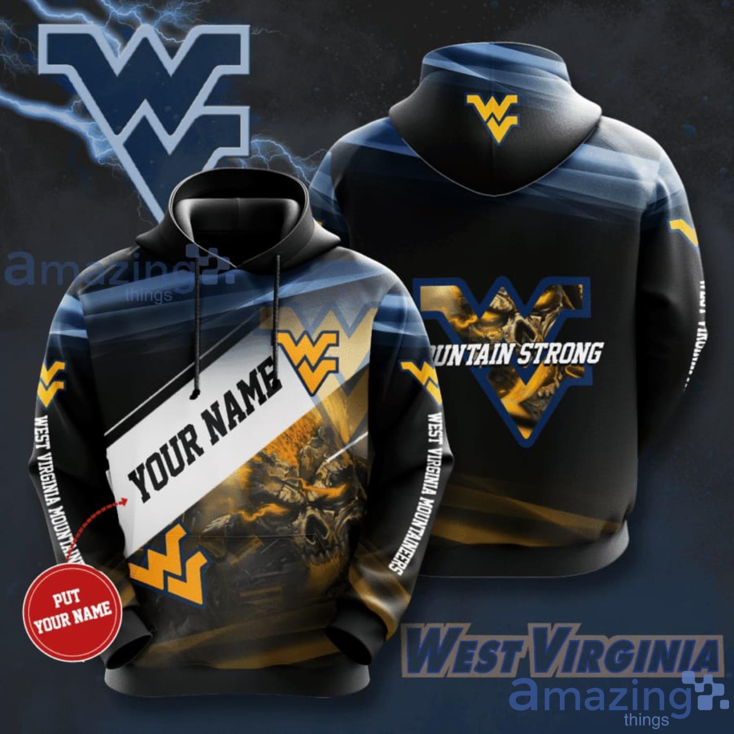 Personalized Name West Virginia Mountaineer Skull Halloeen Gift 3D Hoodie Product Photo 1