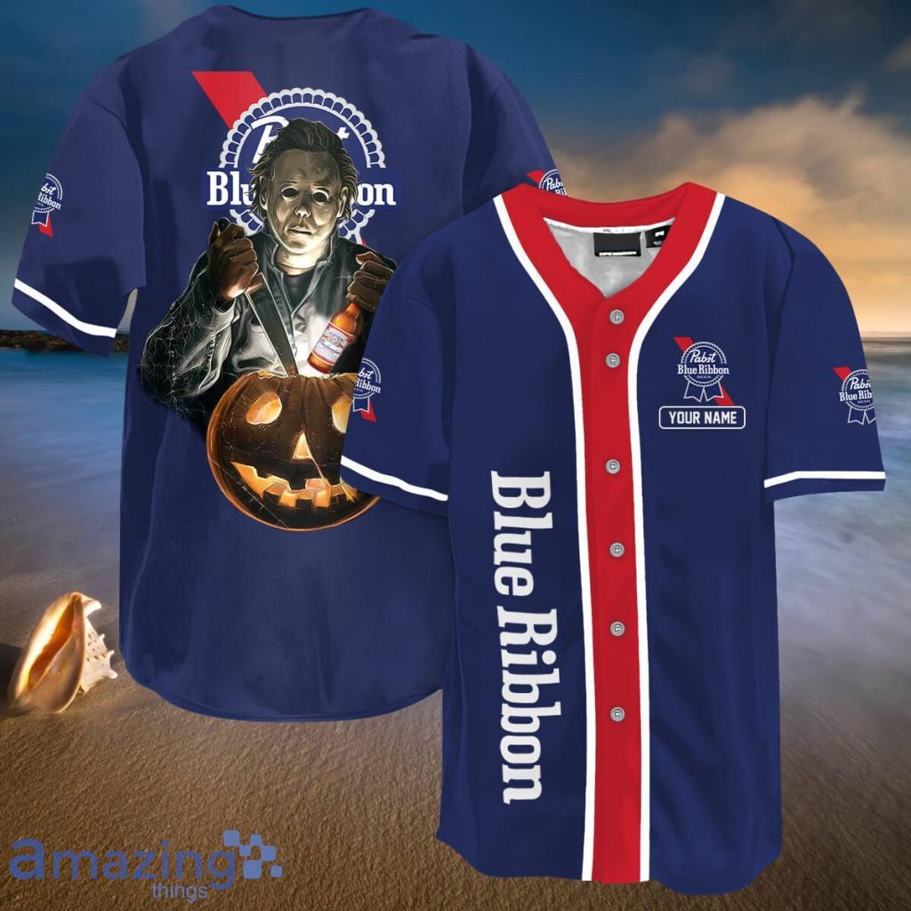 Personalized Scary Michael Myers Pumpkin Pabst Blue Ribbon Jersey - Personalized Scary Michael Myers Pumpkin Pabst Blue Ribbon Jersey