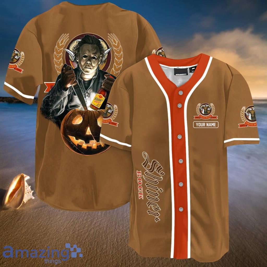 Personalized Scary Michael Myers Pumpkin Shiner Bock Baseball Jersey Shirt - Personalized Scary Michael Myers Pumpkin Shiner Bock Baseball Jersey Shirt