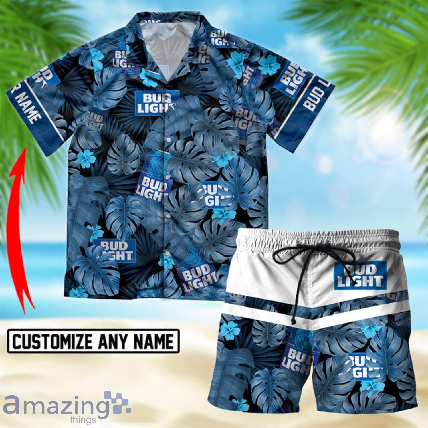 Personalized Tropical Leaf Bud Light Short Sleeve Hawaiian Shirt And Short Product Photo 1